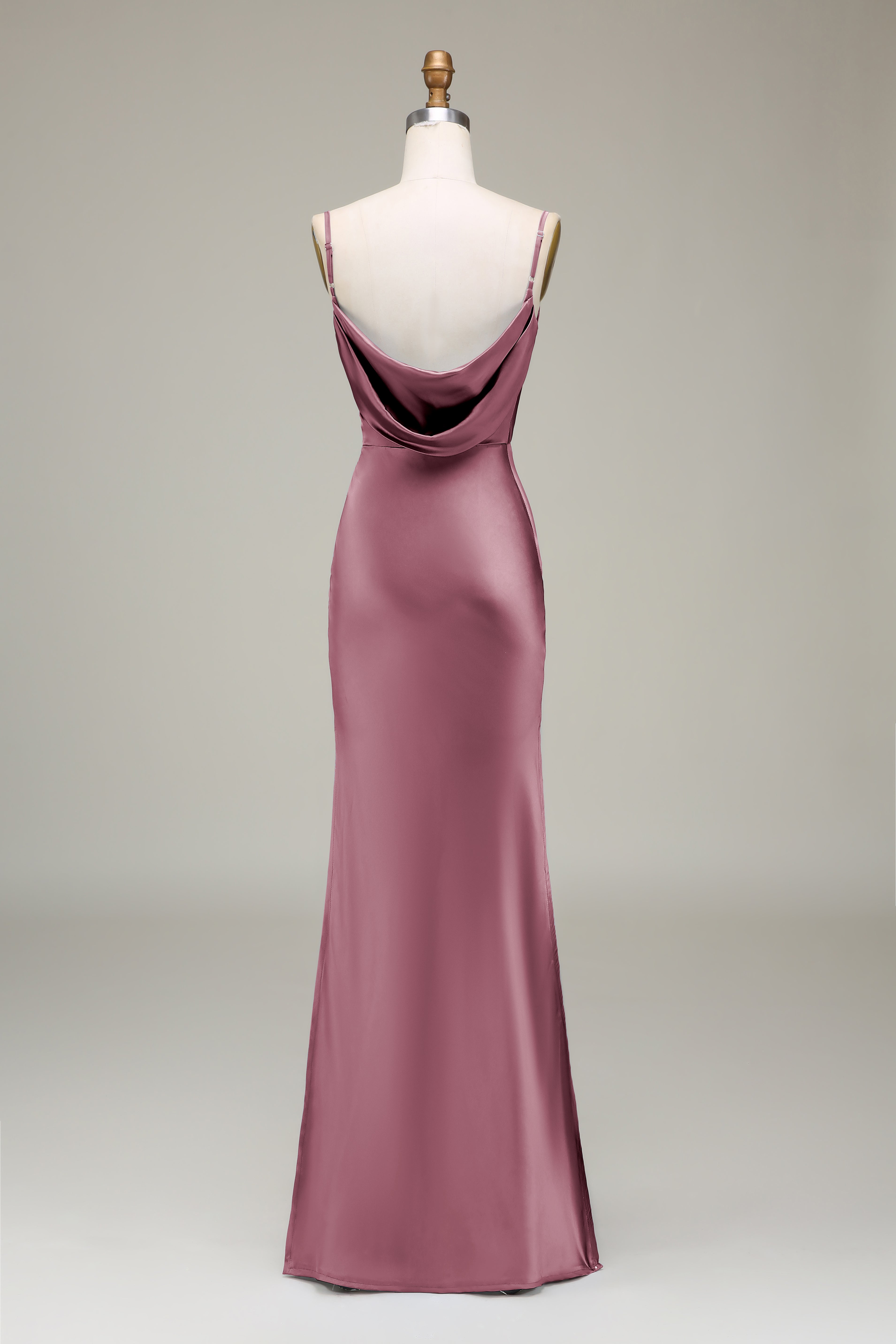 Dusty Rose Sheath Spaghetti Straps Satin Long Bridesmaid Dress
