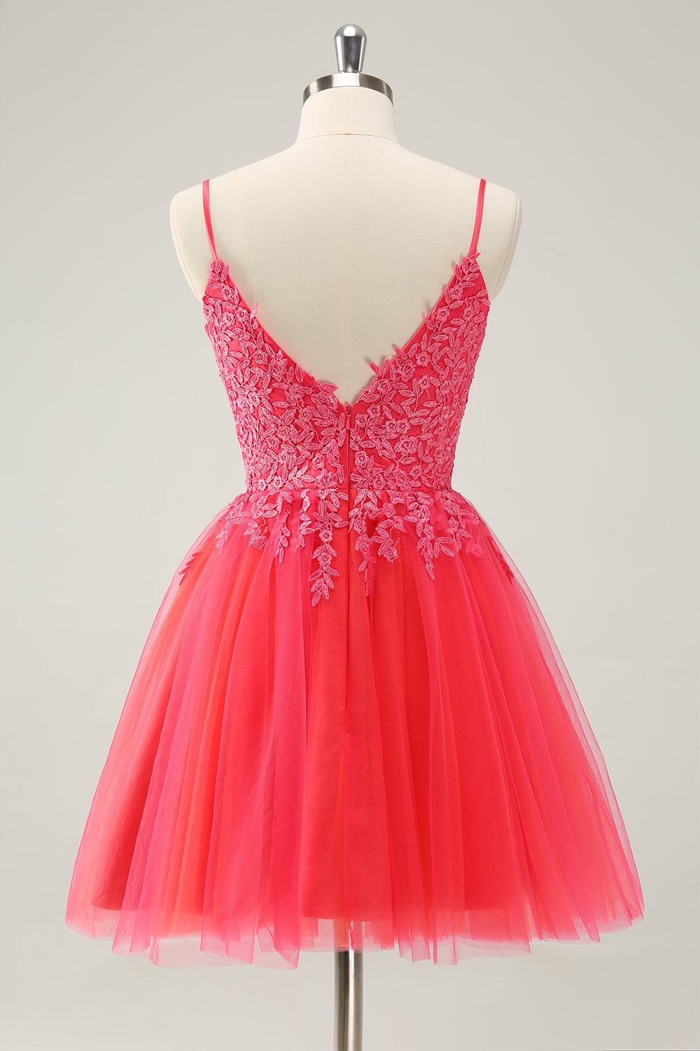 Hot Pink A Line Spaghetti Straps Homecoming Dress with Appliques