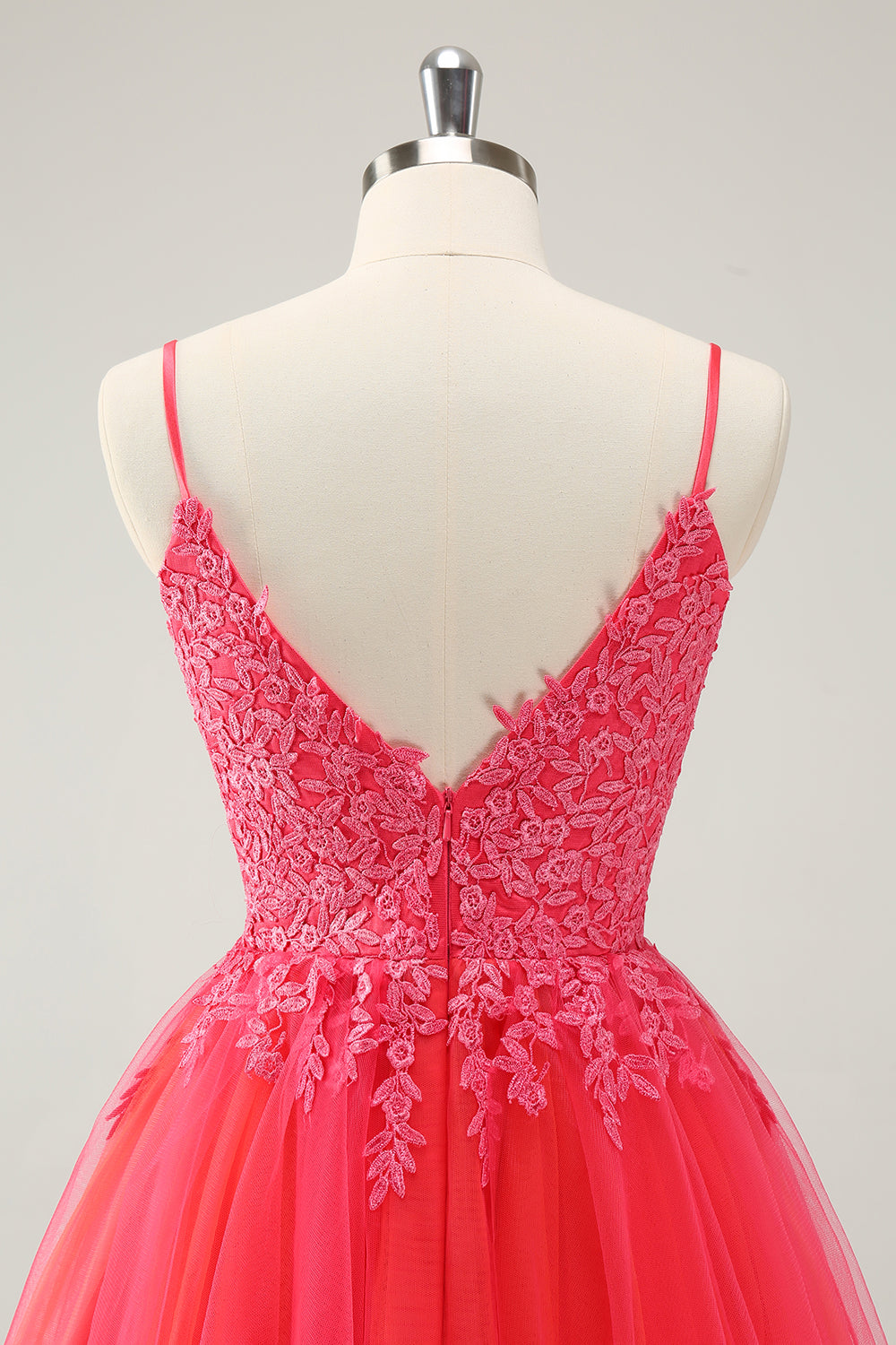 Hot Pink A Line Spaghetti Straps Homecoming Dress with Appliques