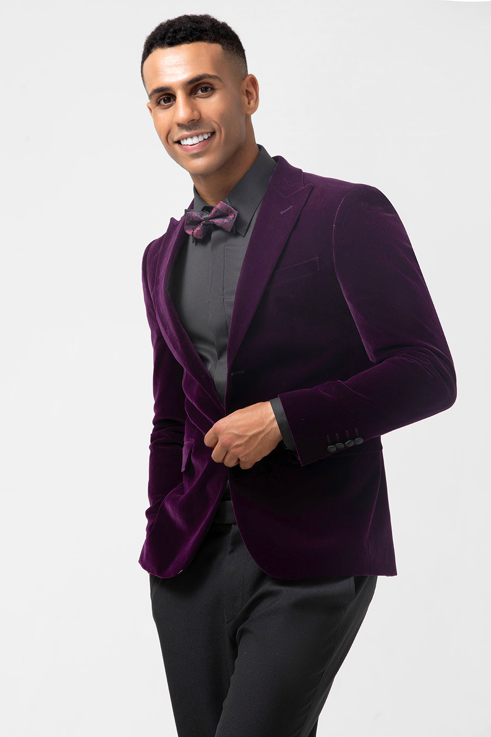 Dark Purple Peak Lapel One Button Velvet Men's Formal Blazer