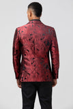 Peak Lapel Burgundy Jacquard One Button Men's Blazer