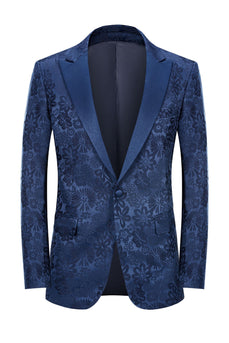 Peak Lapel Dark Blue Jacquard Men's Formal Suits