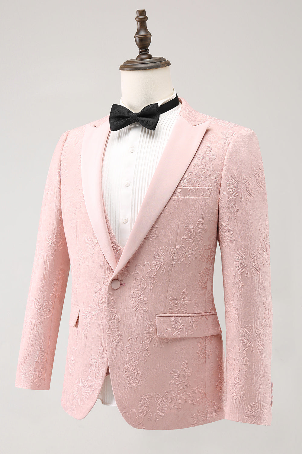 Light Pink 3 Piece Peak Lapel Jacquard One Button Men's Formal Suits