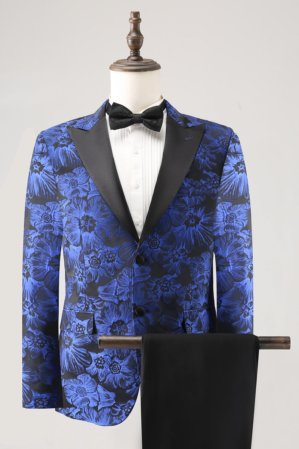 Royal Blue Jacquard Peak Lapel 2 Piece Men's Formal Blazer