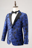 Royal Blue Jacquard Peak Lapel 2 Piece Men's Formal Blazer