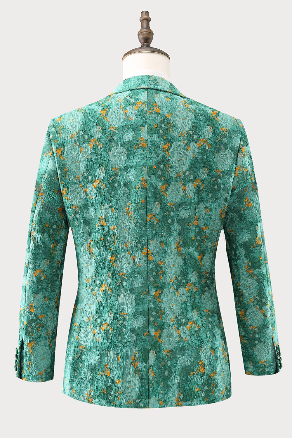 Green Peak Lapel  3 Piece Jacquard One Button Men's Formal Suits