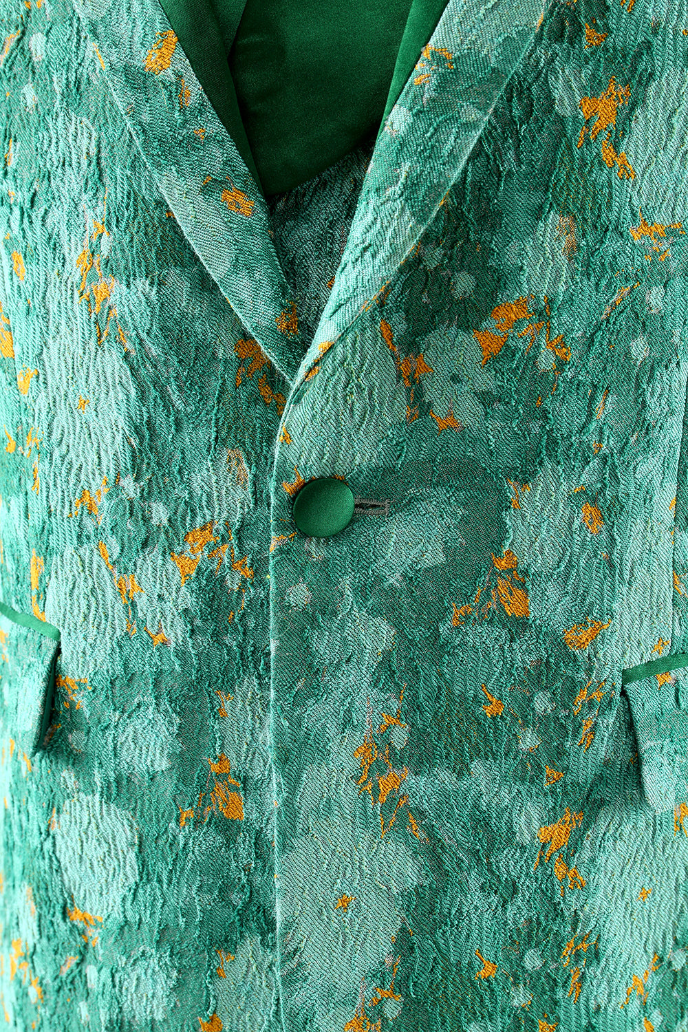 Green Peak Lapel  3 Piece Jacquard One Button Men's Formal Suits