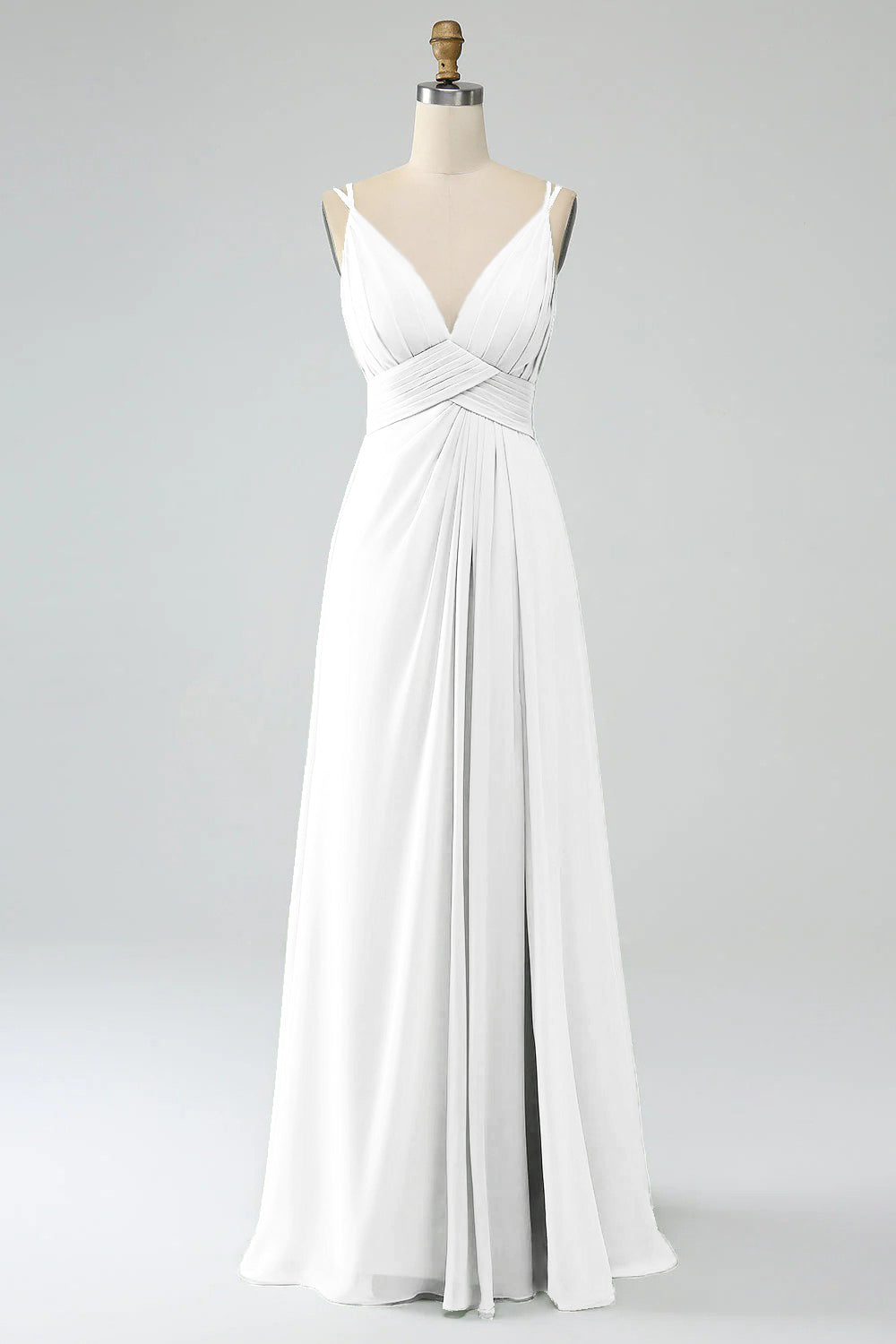 A-Line Twilight Spaghetti Straps Pleated Chiffon Long Bridesmaid Dress