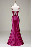 Stylish Mermaid Spaghetti Straps Purple Corset Long Formal Dress with Split Front