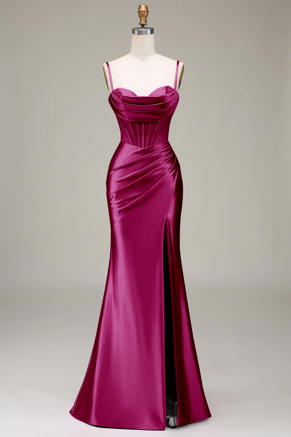 Stylish Mermaid Spaghetti Straps Purple Corset Long Formal Dress with Split Front