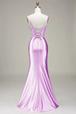 Stylish Mermaid Spaghetti Straps Purple Corset Long Formal Dress with Split Front