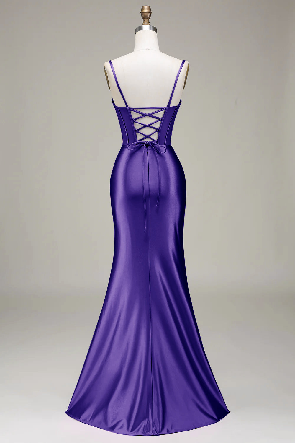Stylish Mermaid Spaghetti Straps Purple Corset Long Formal Dress with Split Front