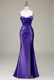 Stylish Mermaid Spaghetti Straps Purple Corset Long Formal Dress with Split Front