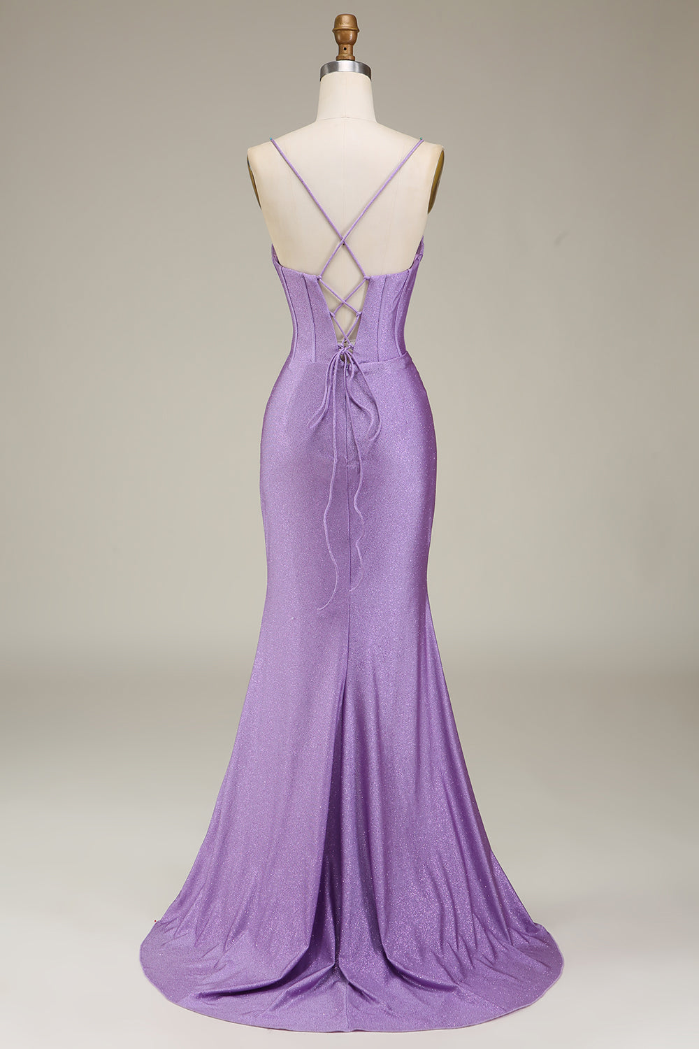Satin Spaghetti Straps Lilac Corset Formal Dress