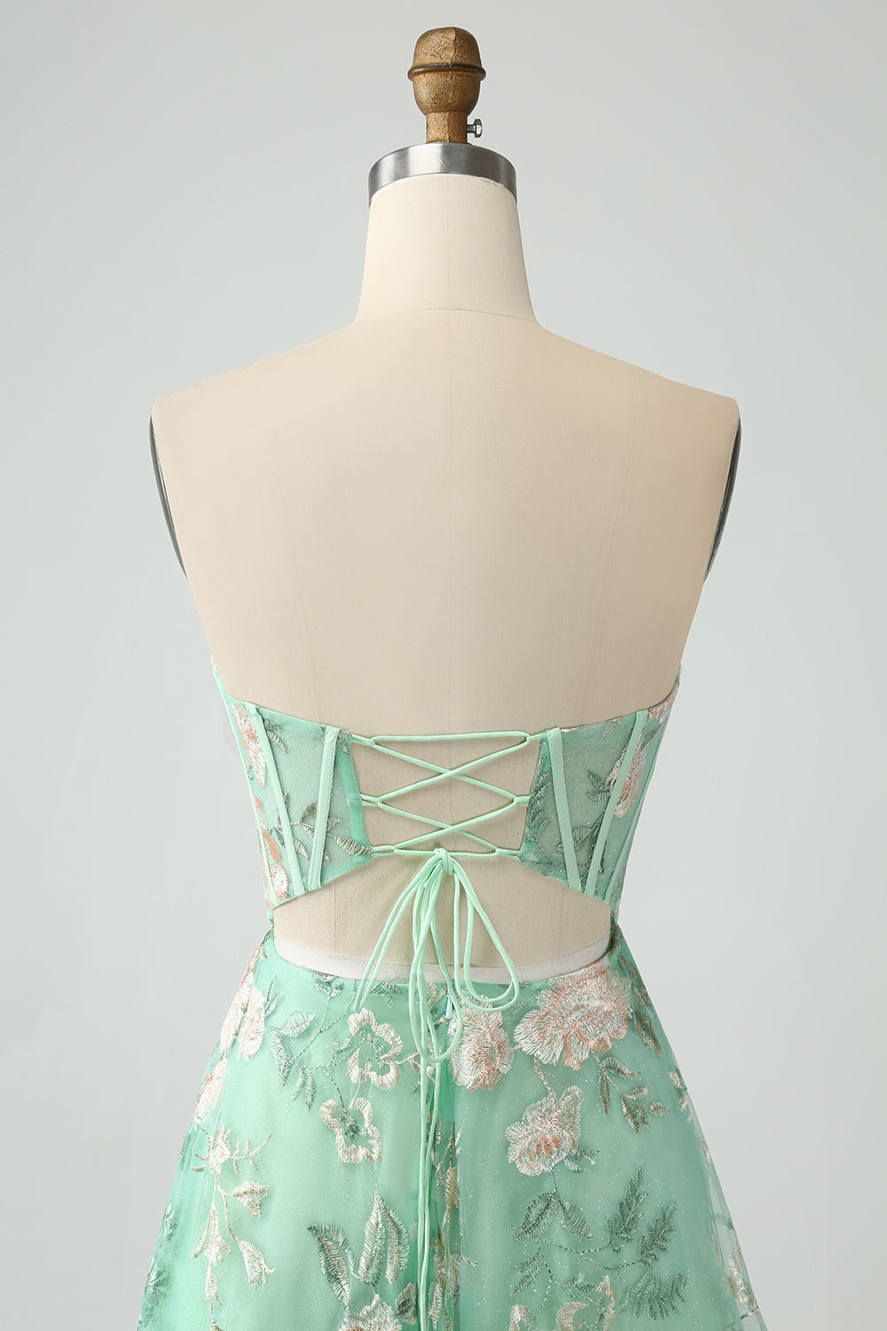 Green A Line Sweetheart Printed Corset Formal Dress with Slit
