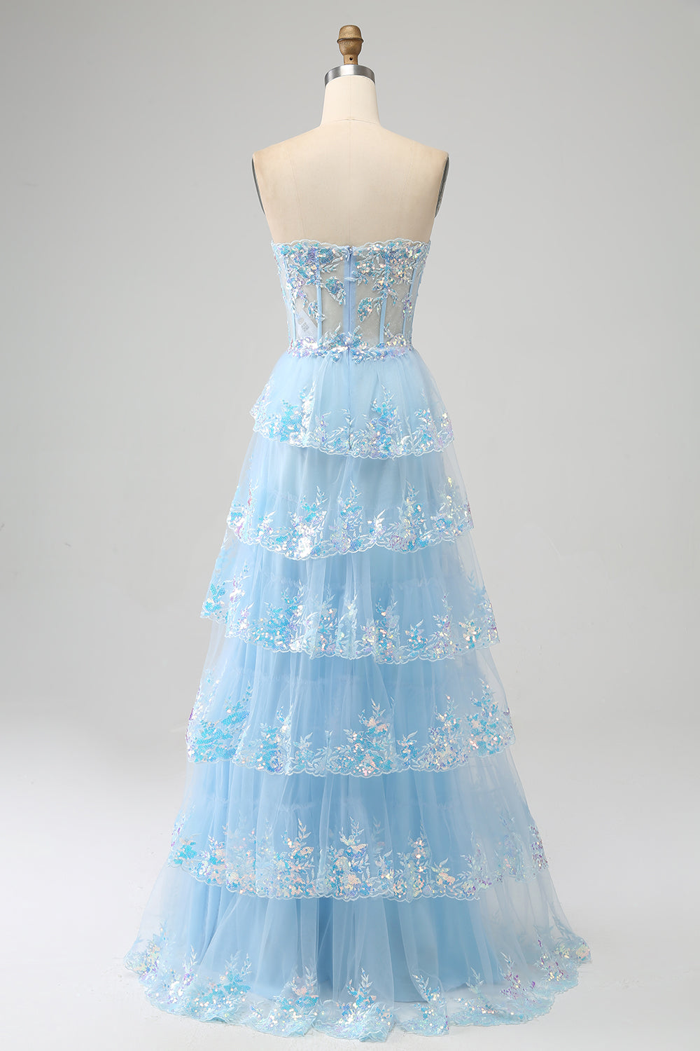 Princess A Line Sweetheart Lavender Corset Formal Dress with Tiered Lace