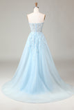 Sparkly Light Blue Beaded Long Formal Dress with Slit