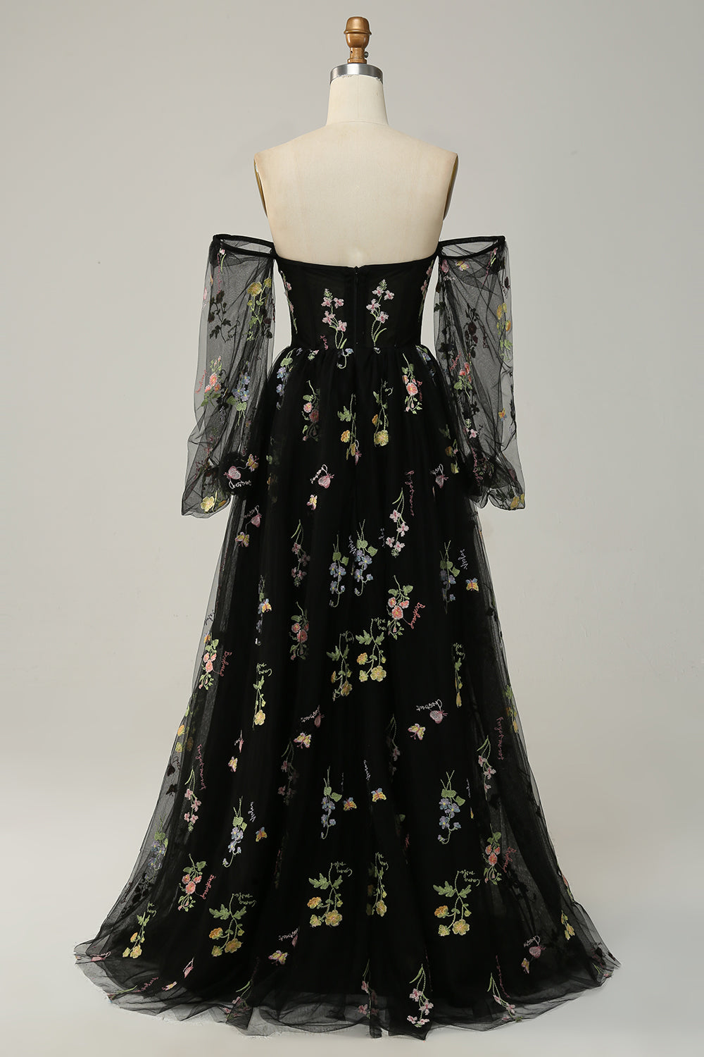 Champagne Off The Shoulder Long Sleeves A-Line Formal Dress