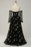 Champagne Off The Shoulder Long Sleeves A-Line Formal Dress