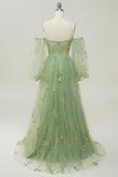 Champagne Off The Shoulder Long Sleeves A-Line Formal Dress