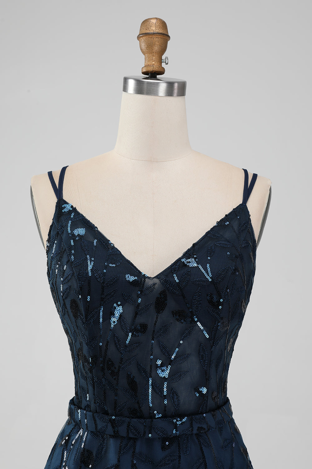 Navy A Line Spaghetti Straps Sparkly Sequins Short Cocktail Dress