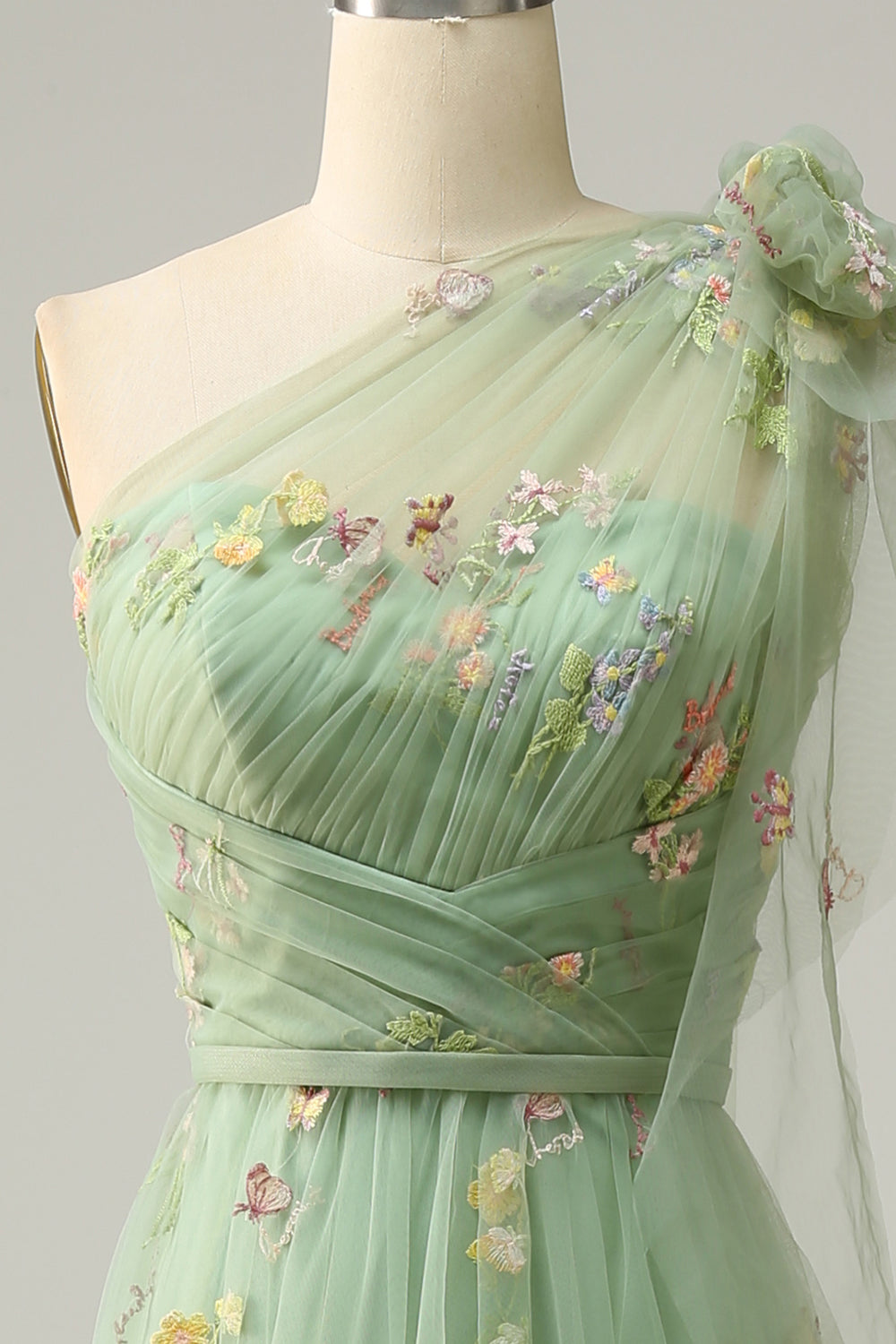 A-Line Grey Blue Long Formal Dress With Embroidery