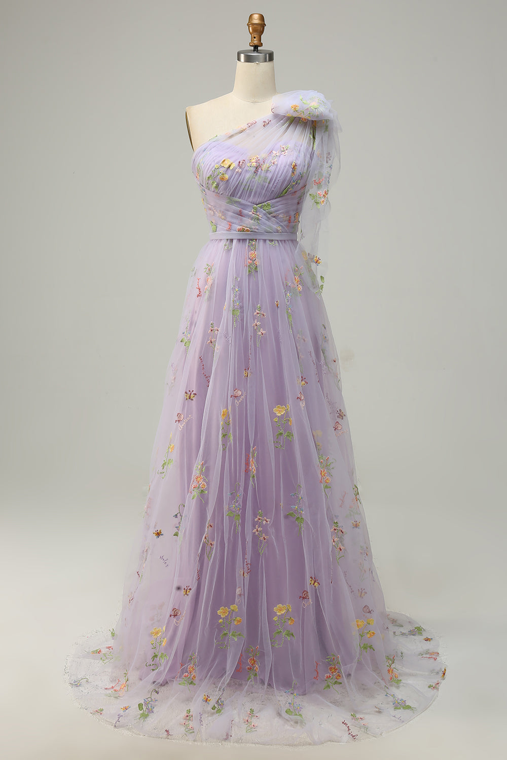 A-Line Grey Blue Long Formal Dress With Embroidery