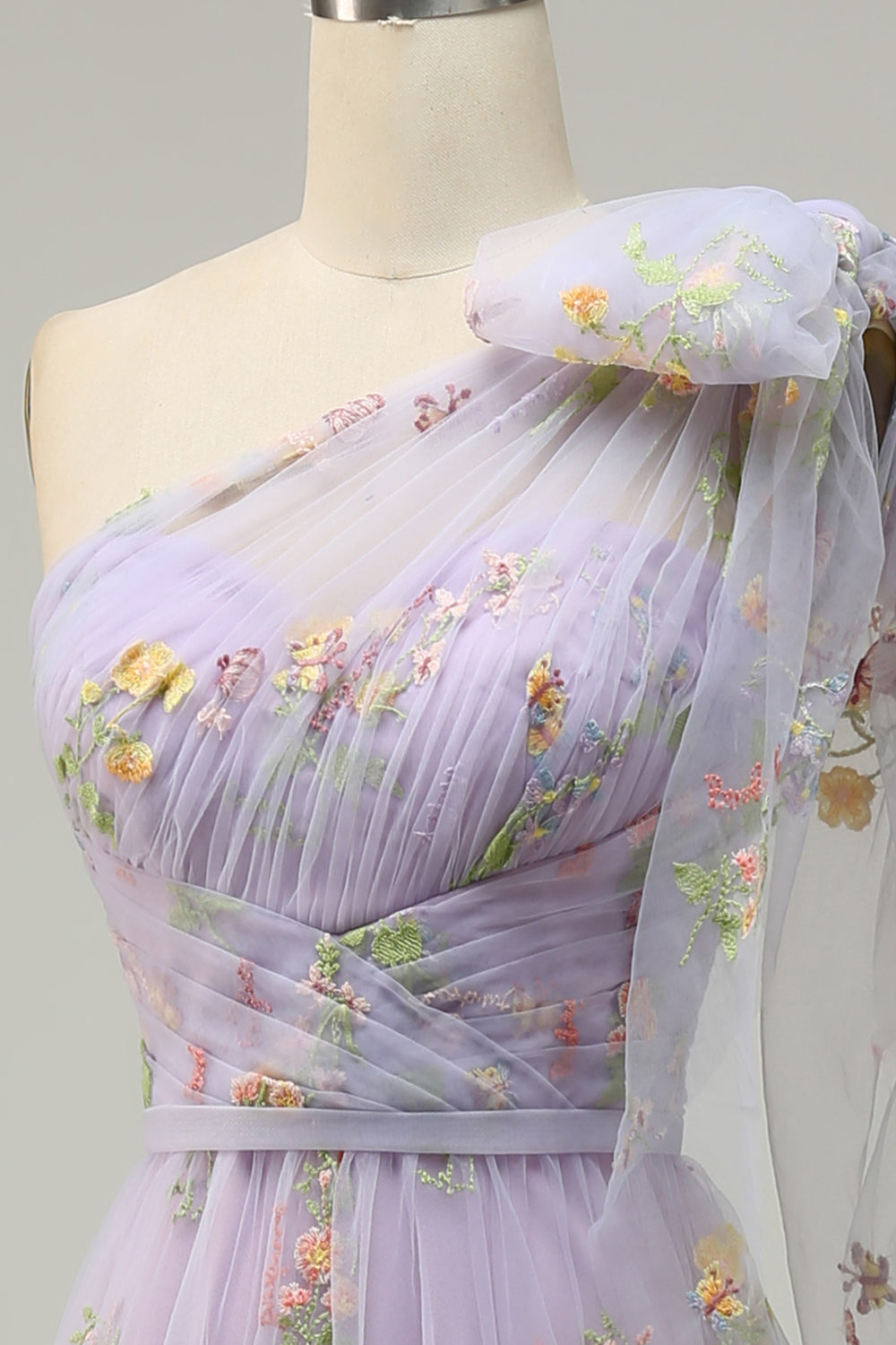 Purple One Shoulder Long Formal Dress With Embroidery