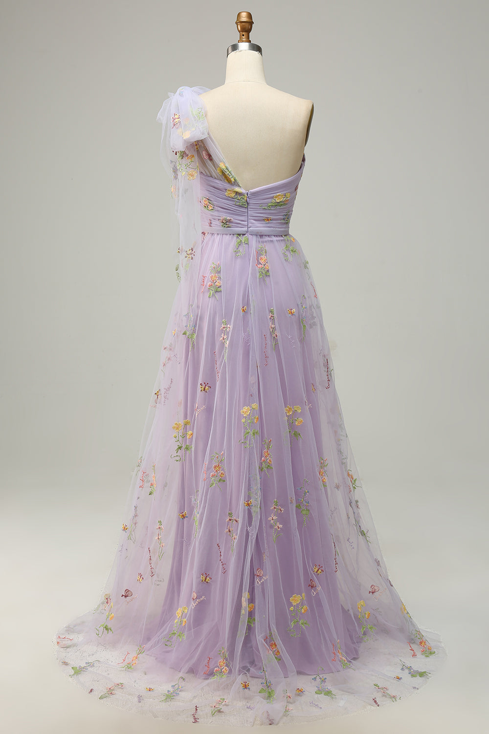 A-Line Grey Blue Long Formal Dress With Embroidery