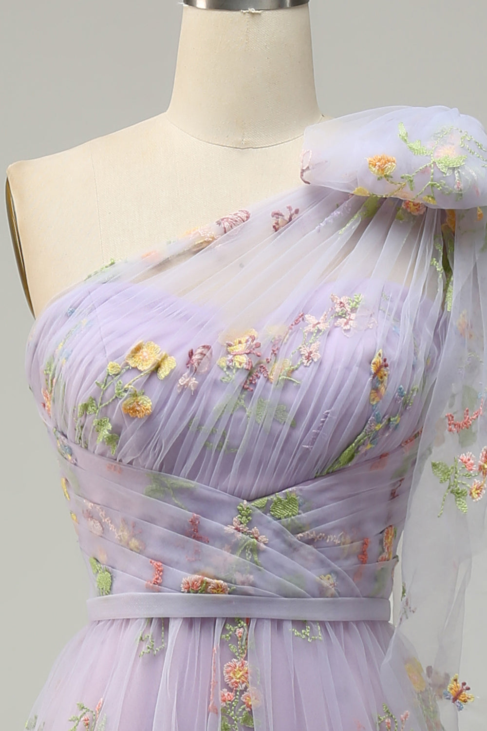 A-Line One Shoulder Green Long Formal Dress With Embroidery