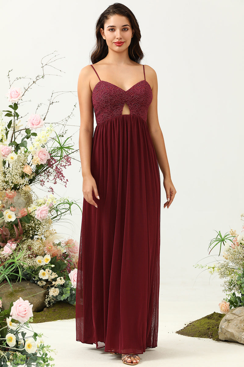 ZAPAKA Women Burgundy Bridesmaid Dress Spaghetti Straps Lace