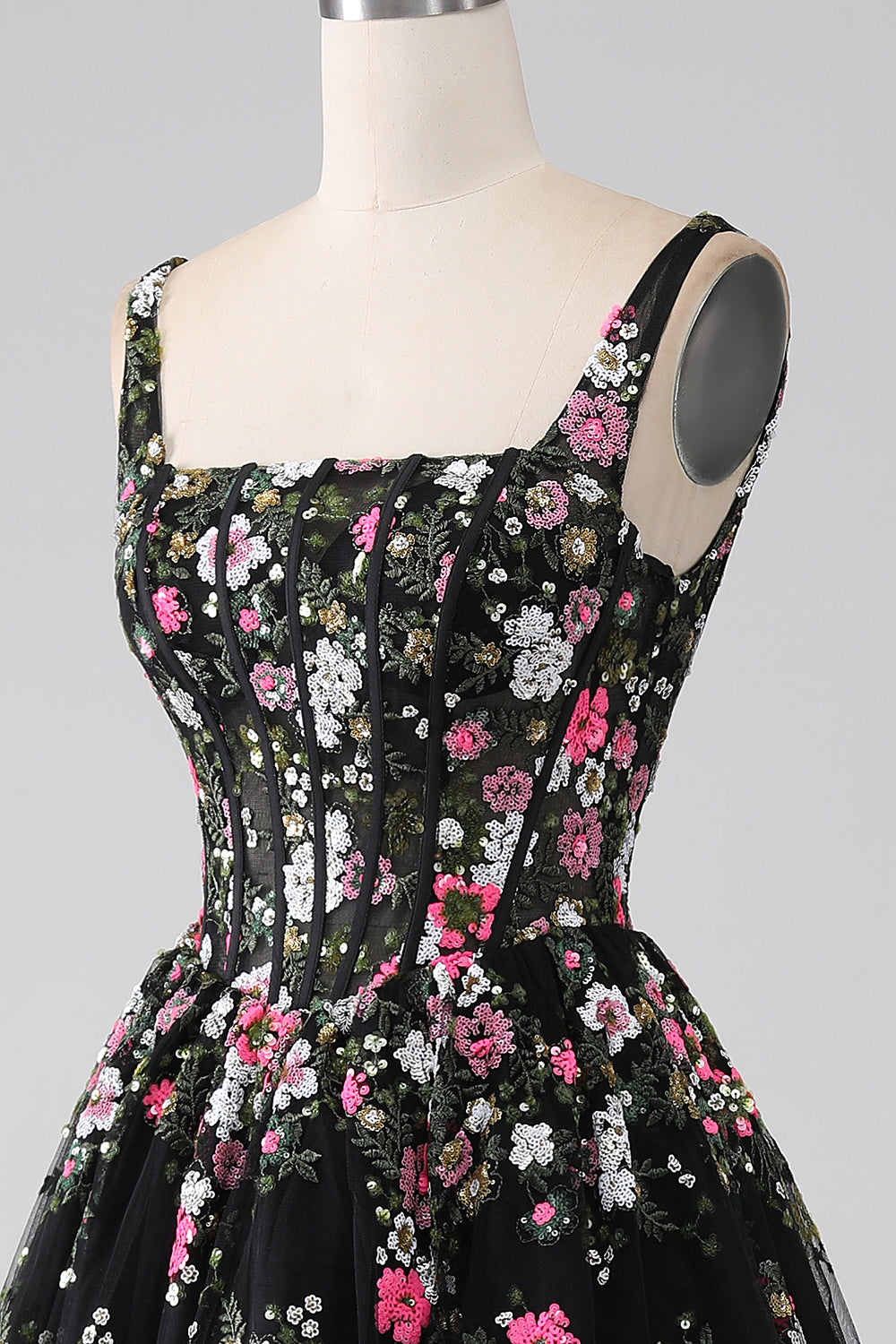 Luxurious A Line Square Neck Champagne Corset Formal Dress with Appliques