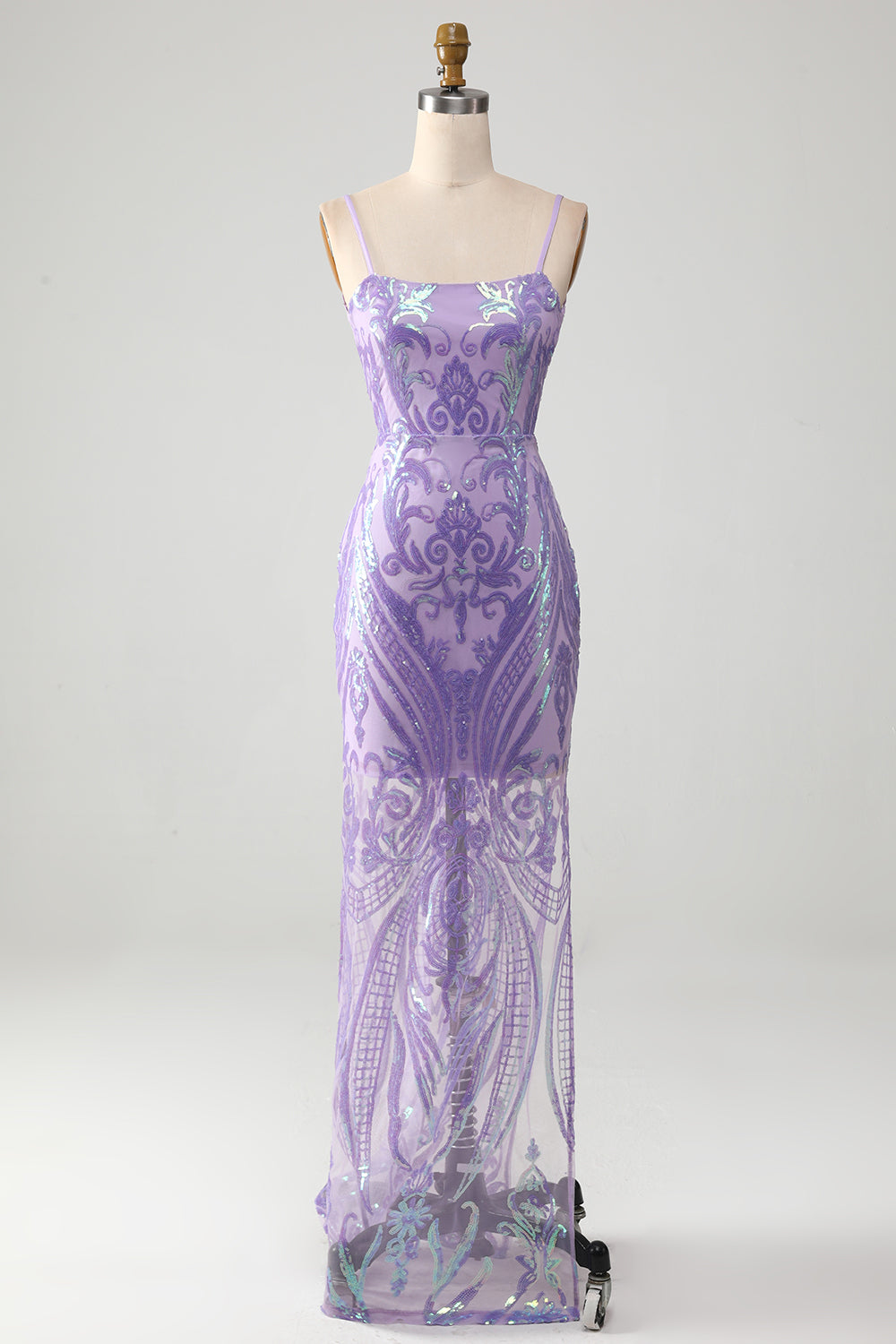 Trendy Sheath Spaghetti Straps Light Purple Long Formal Dress with Backless
