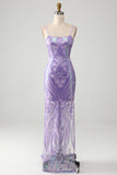 Trendy Sheath Spaghetti Straps Light Purple Long Formal Dress with Backless