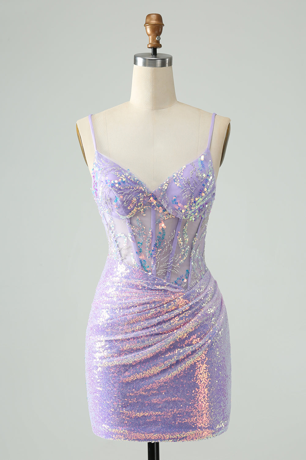 Glitter Light Blue Tight Spaghetti Straps Cocktail Dress with Sequins
