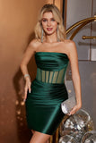 Dark Green Bodycon Corset Strapless Short Cocktail Dress
