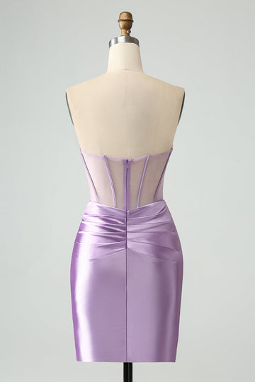 Lilac Corset Strapless Bodycon Short Cocktail Dress