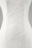 Ivory Mermaid Lace Spaghetti Straps Wedding Dress with Slit