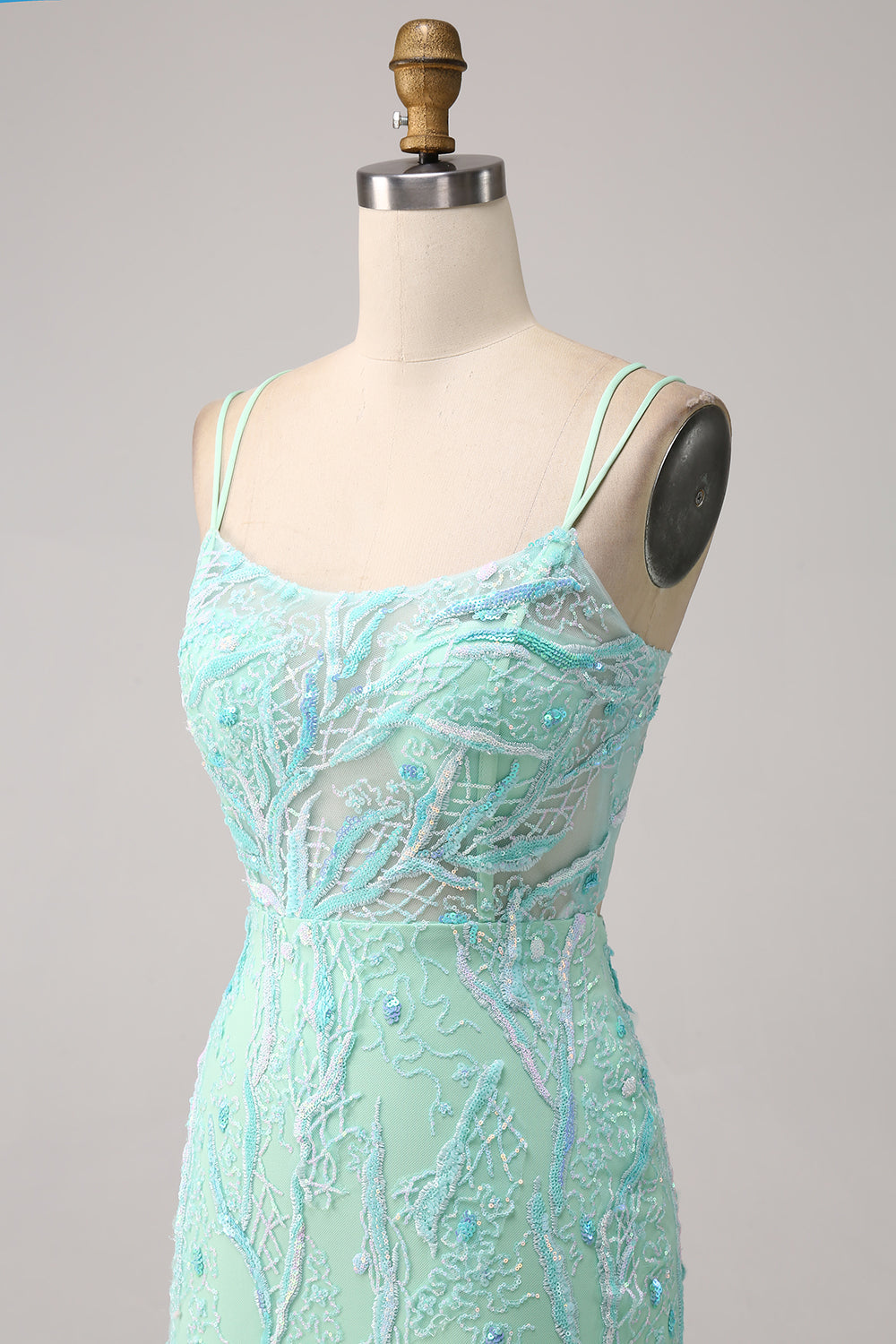 Green Mermaid Spaghetti Straps Sequins Long Formal Dress with Slit