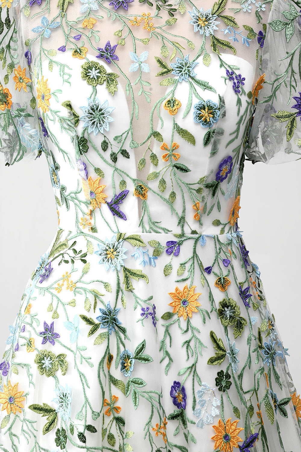 Mauve Ball-Gown/Princess Long Embroidered Formal Dress with Short Sleeves