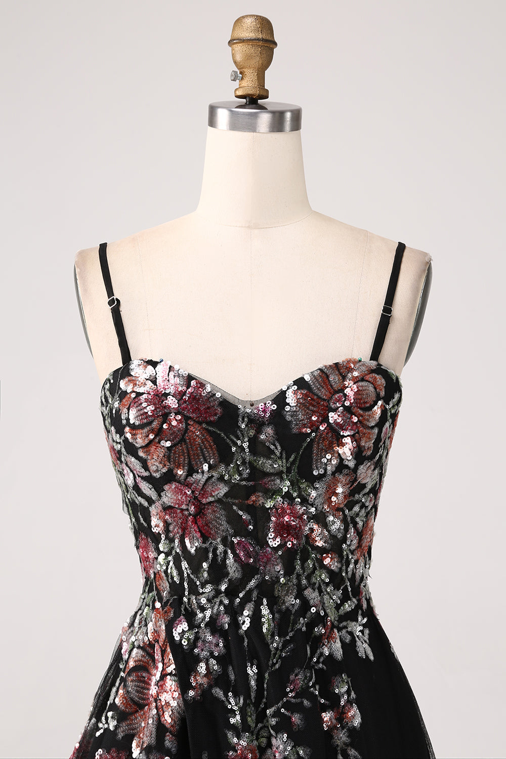 Black A-Line Flower Sequins Long Corset Fromal Dress