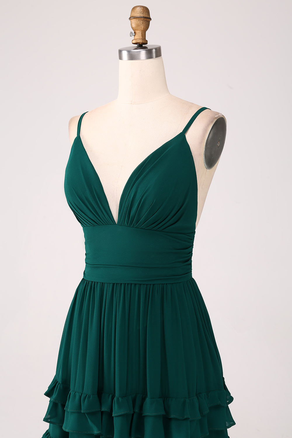 Spaghetti Straps Tiered Formal Dress with Pleated