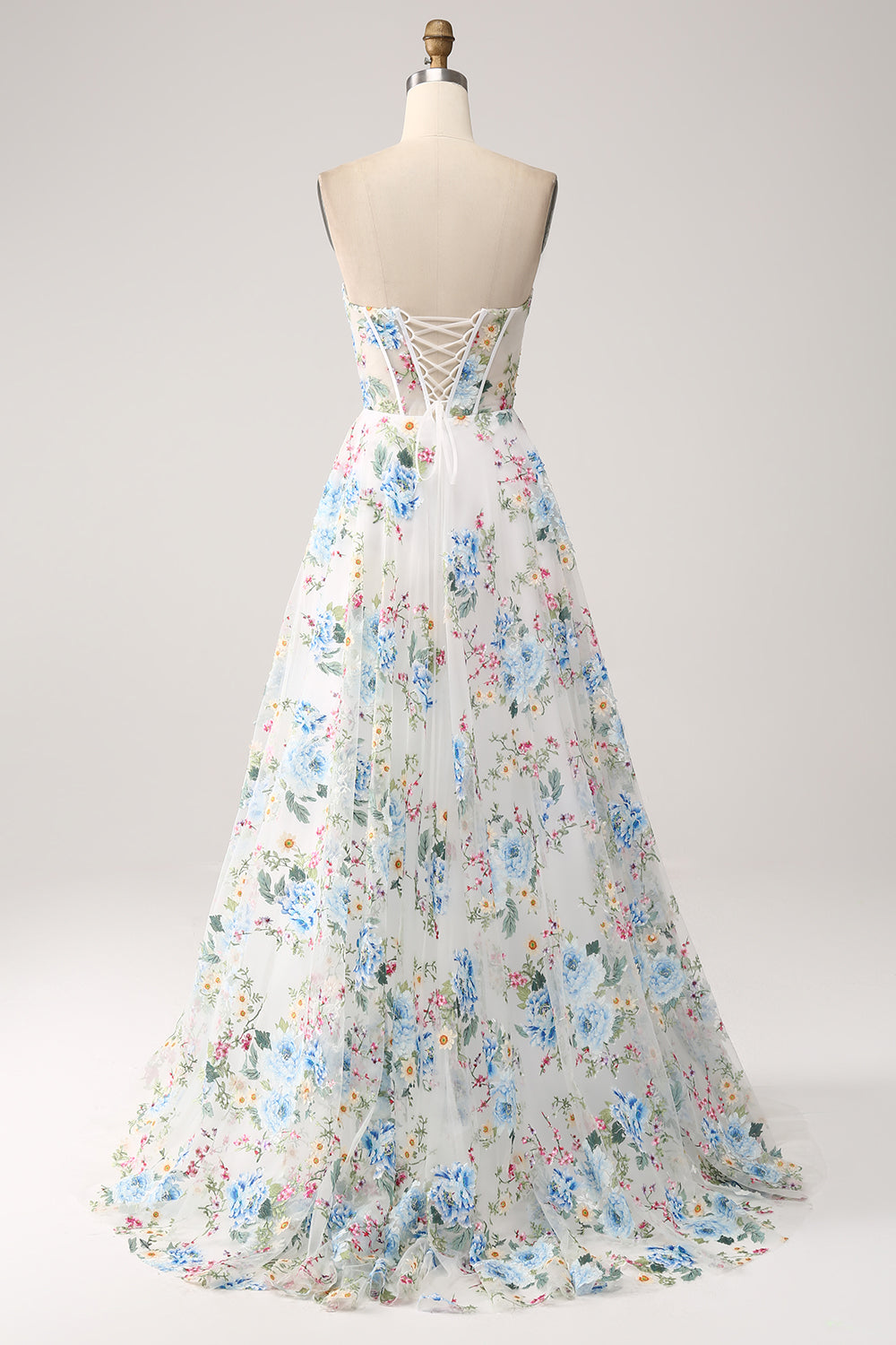 Ivory Flower A-Line Strapless Long Corset Formal Dress