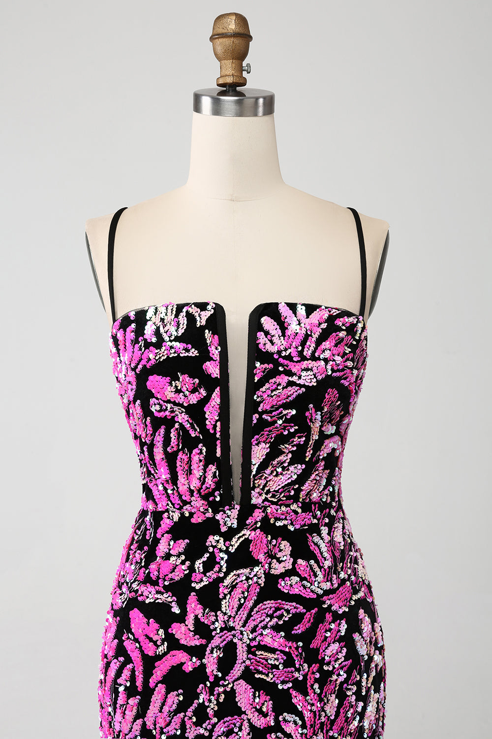 Sparkly Mermaid Fuchsia Black Sequin Formal Dress With Side Slit