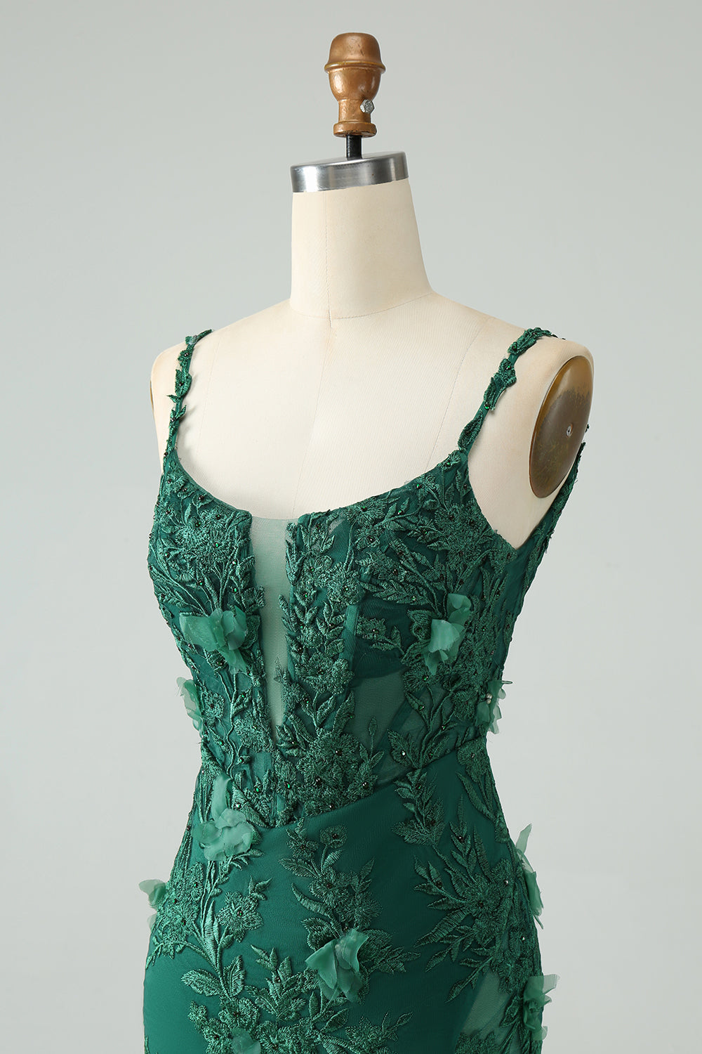 Dark Green Bodycon Spaghetti Straps Short Cocktail Dress with Appliques