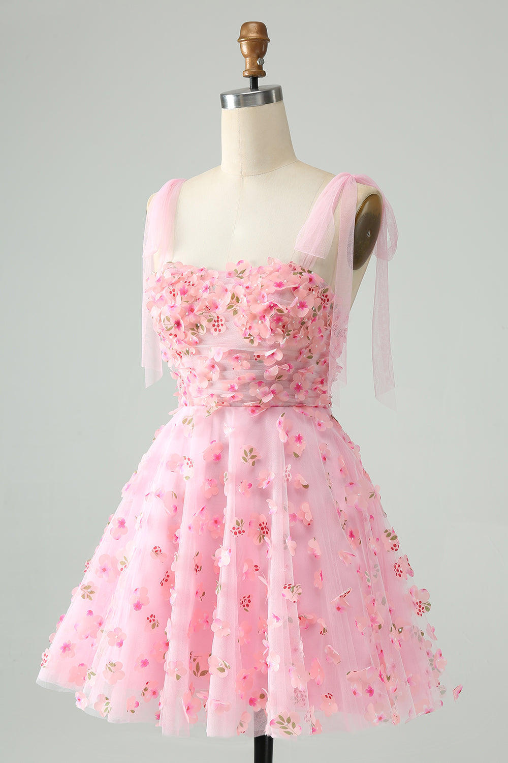 Cute Pink A Line Spaghetti Straps Cocktail Dress with 3D Flowers