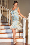Sparkly Champagne Gatsby 1920s Flapper Dress with Sequins and Fringes