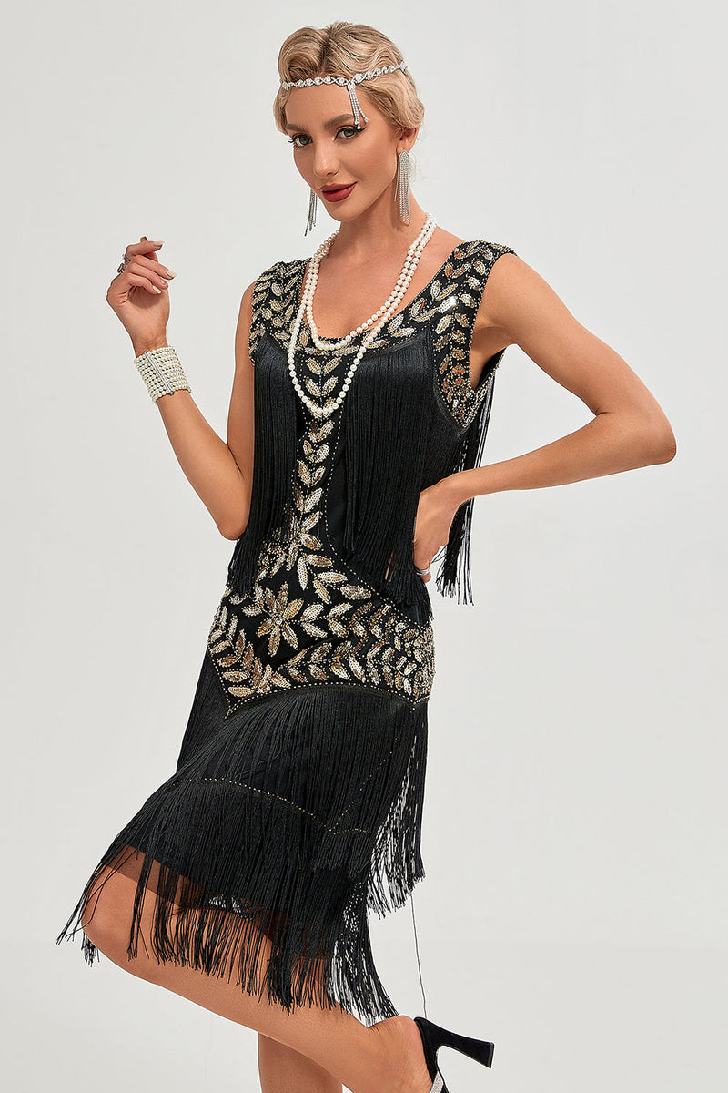 Blue Apricot Gatsby 1920s Dress with Sequins and Fringes