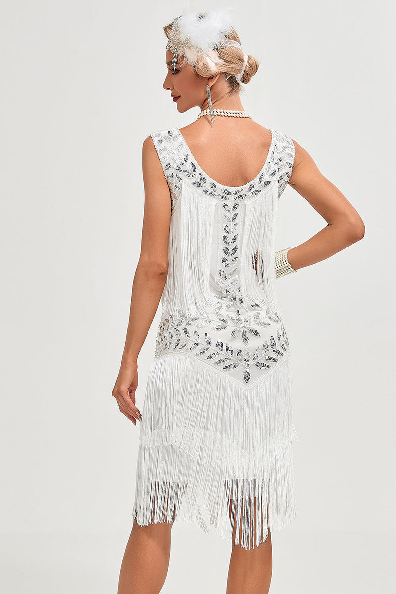 Blue Apricot Gatsby 1920s Dress with Sequins and Fringes