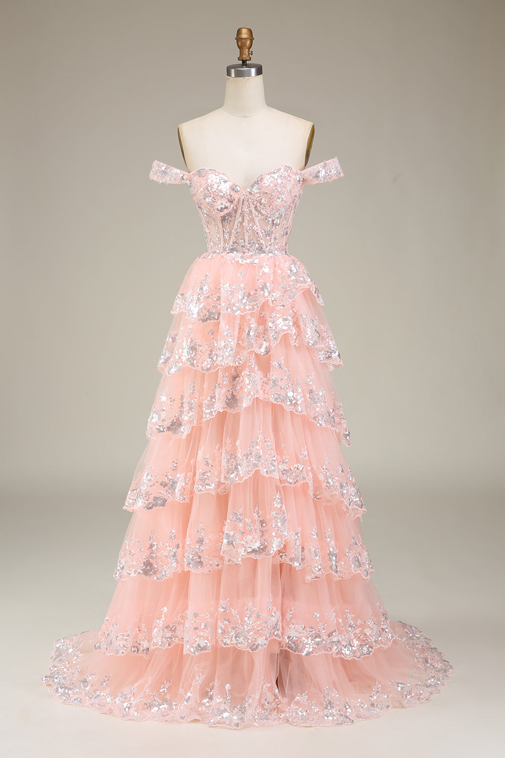 Princess A Line Off the Shoulder Blush Long Formal Dress with Appliques